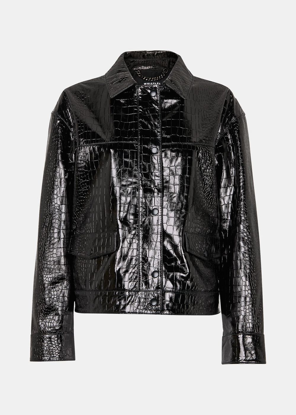 Whistles Casi Patent Croc Biker Leather Jacket Black | US-38759WXVR