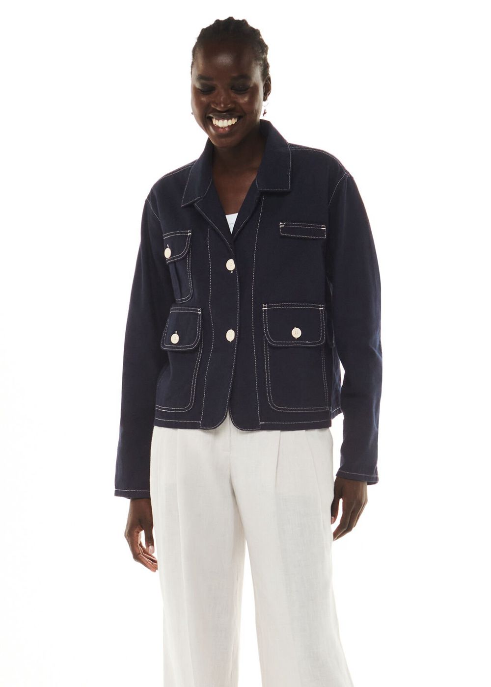 Whistles Cassie Cargo Pocket Jacket Navy | US-16083TGWJ