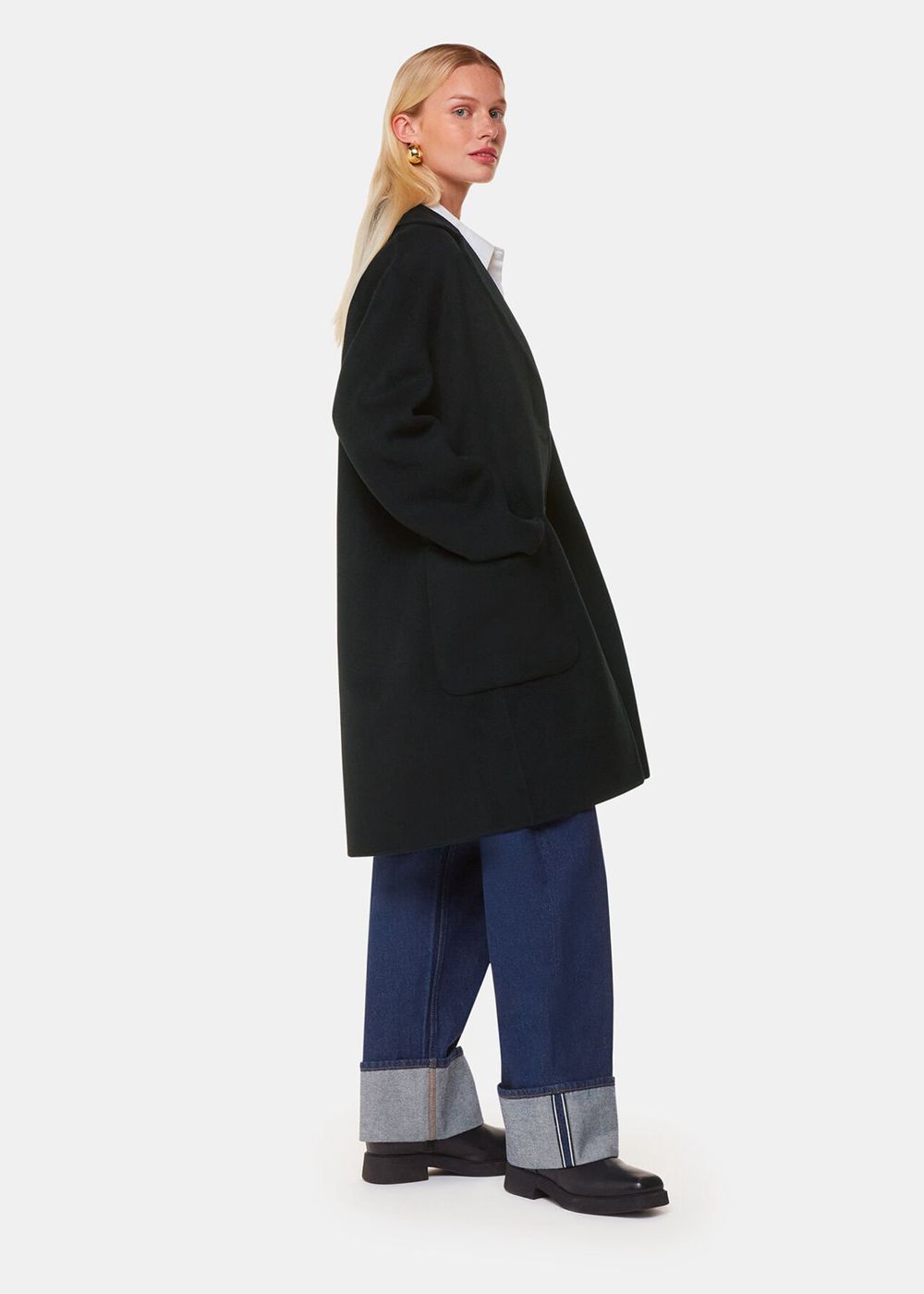 Whistles Cassie Double Face Pocket Coat Black | US-18295DAEF