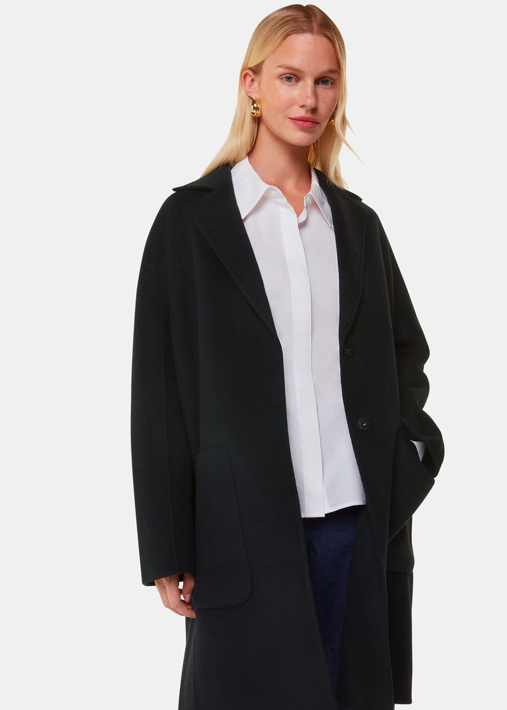 Whistles Cassie Double Face Pocket Coat Black | US-18295DAEF