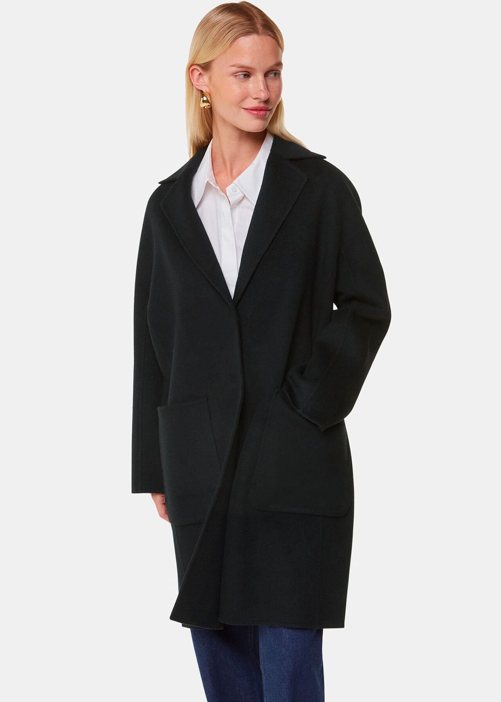 Whistles Cassie Double Face Pocket Coat Black | US-18295DAEF