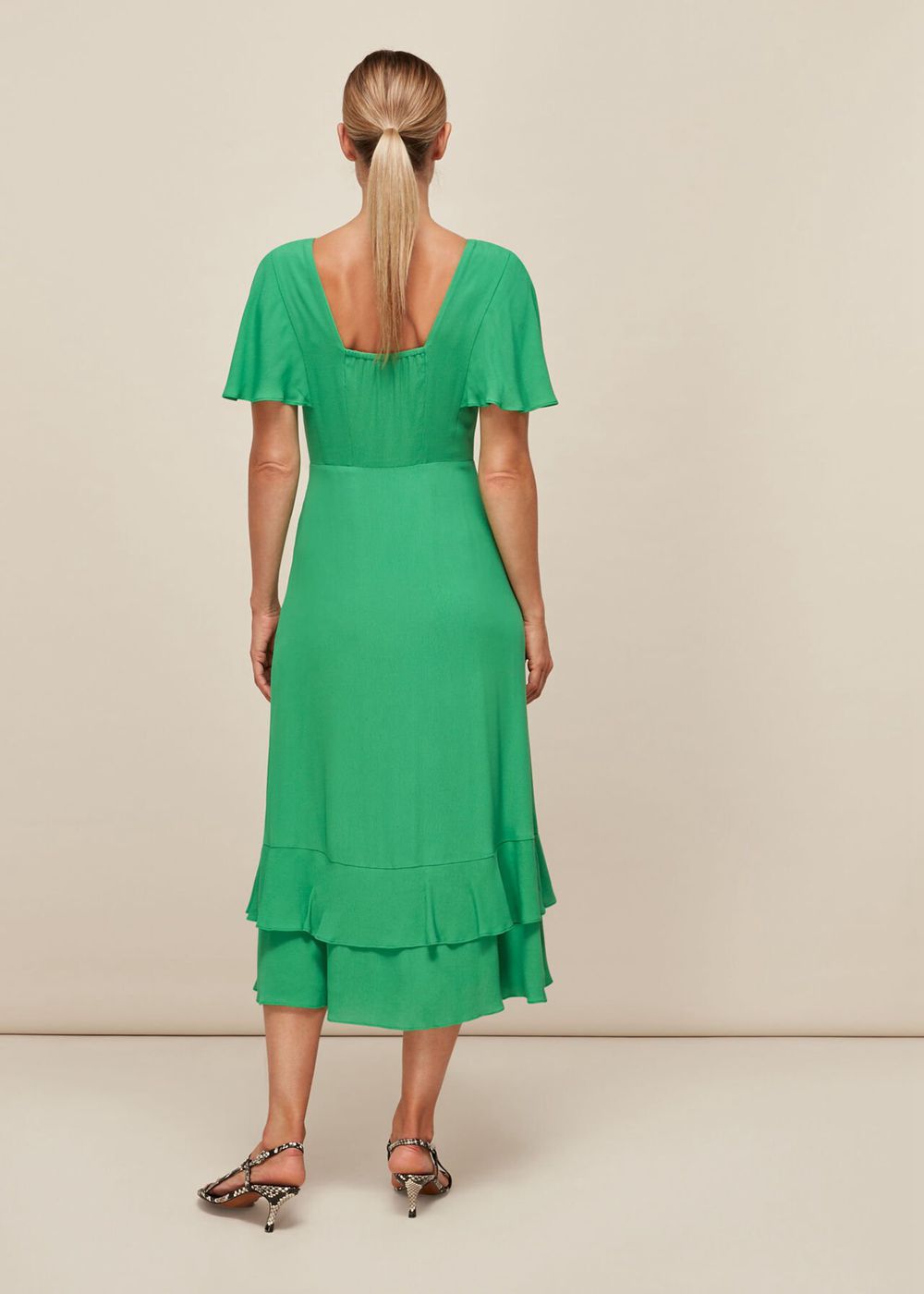 Whistles Cathy Frill Hem Dress Green | US-18735VDWP