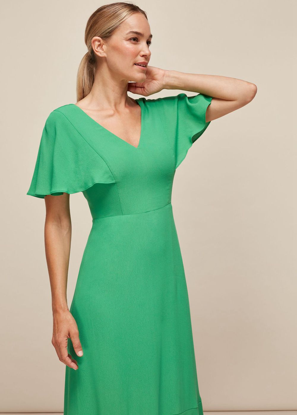 Whistles Cathy Frill Hem Dress Green | US-18735VDWP