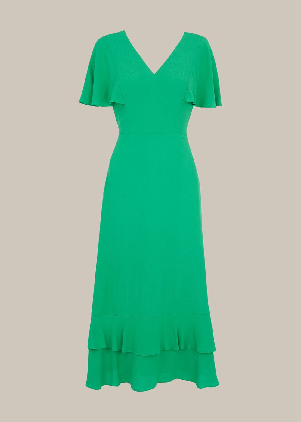 Whistles Cathy Frill Hem Dress Green | US-18735VDWP