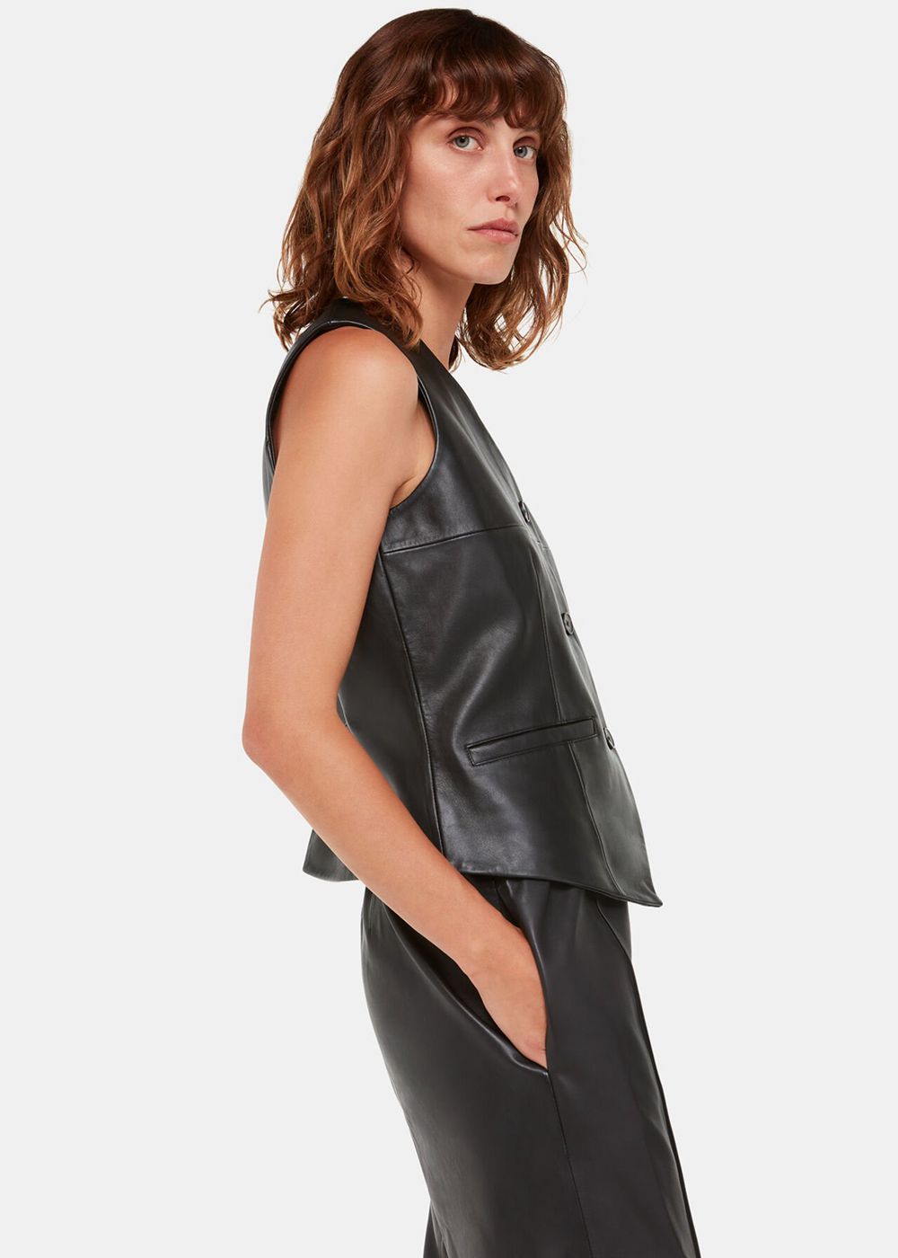 Whistles Catrin Leather Vest Black | US-96502ECLI