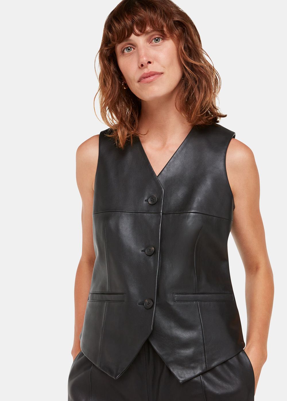 Whistles Catrin Leather Vest Black | US-96502ECLI