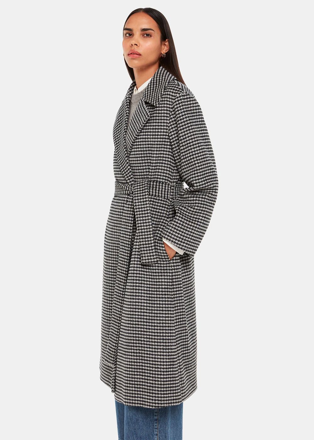 Whistles Celia Houndstooth Wrap Coat Black / Multicolor | US-41975ASLK