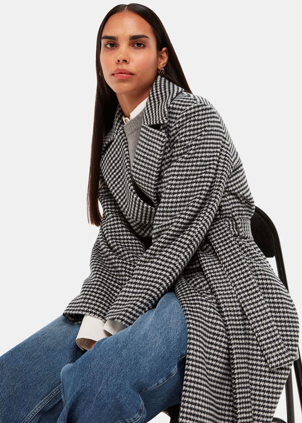 Whistles Celia Houndstooth Wrap Coat Black / Multicolor | US-41975ASLK