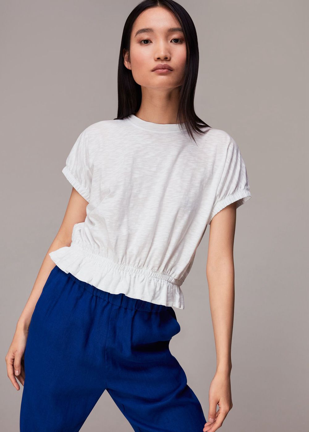 Whistles Celly Gathered Hem Top White | US-81072WYZP