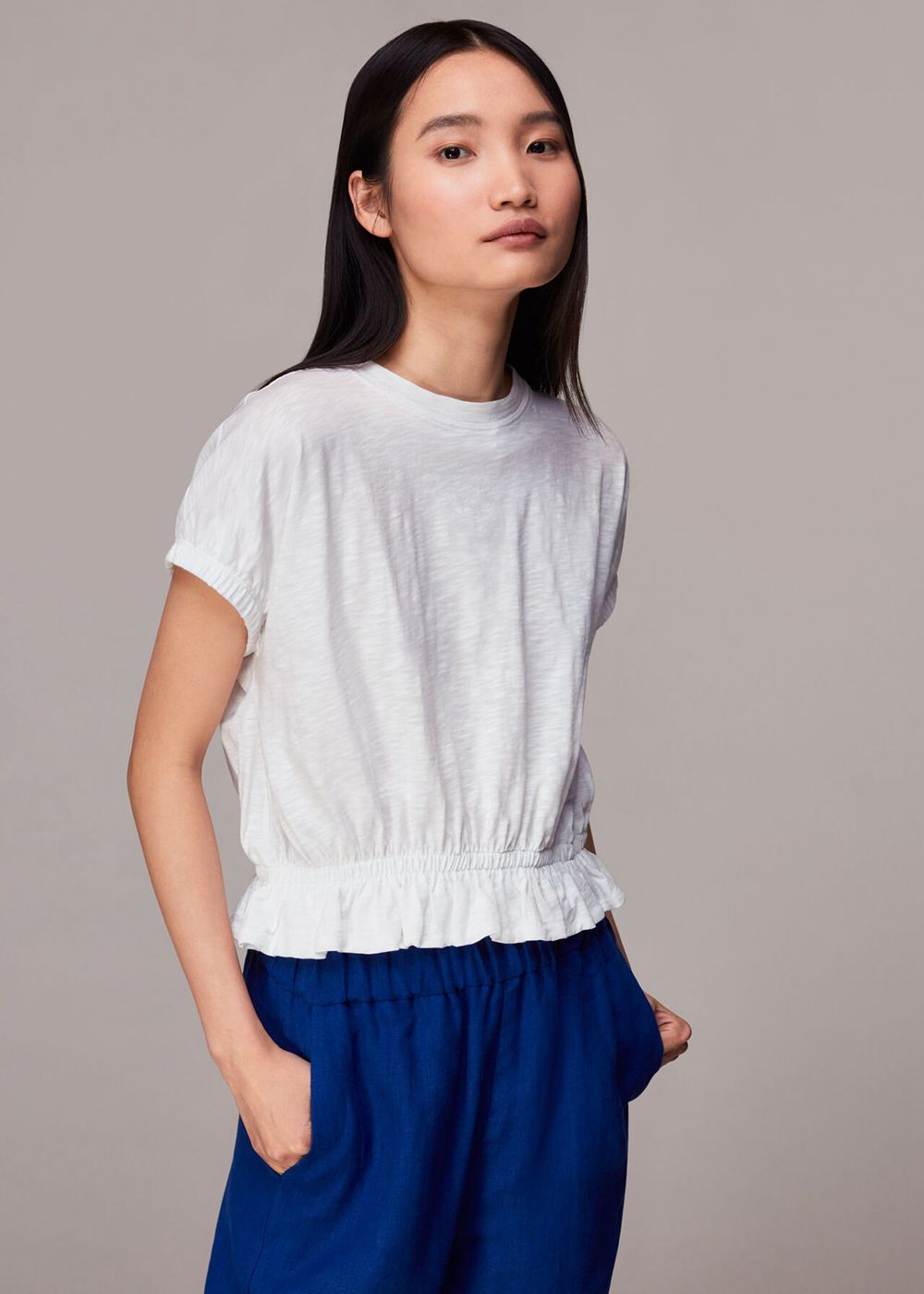 Whistles Celly Gathered Hem Top White | US-81072WYZP