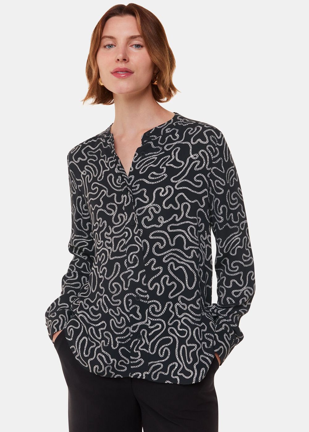 Whistles Chain Print Shirts Black / Multicolor | US-74328HAMN