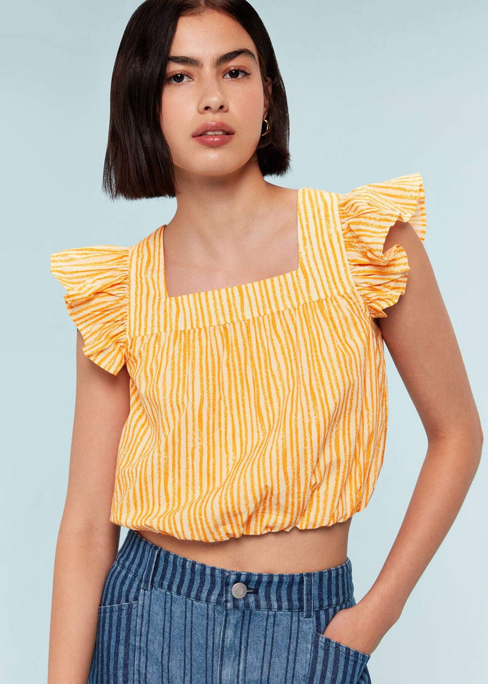 Whistles Chalk Stripe Print Top Yellow / Multicolor | US-61407GAXV