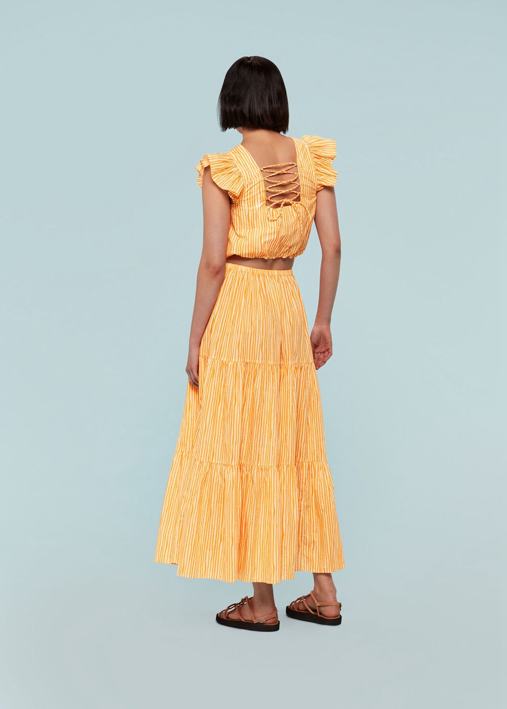 Whistles Chalk Stripe Tiered Skirts Yellow / Multicolor | US-92718DJQB