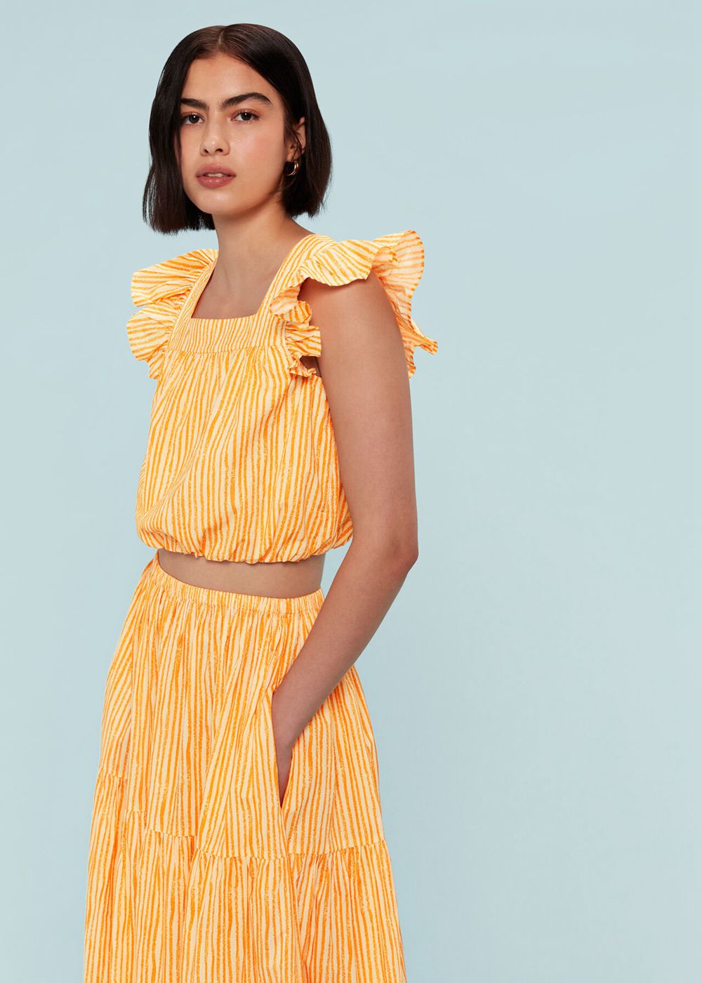 Whistles Chalk Stripe Tiered Skirts Yellow / Multicolor | US-92718DJQB