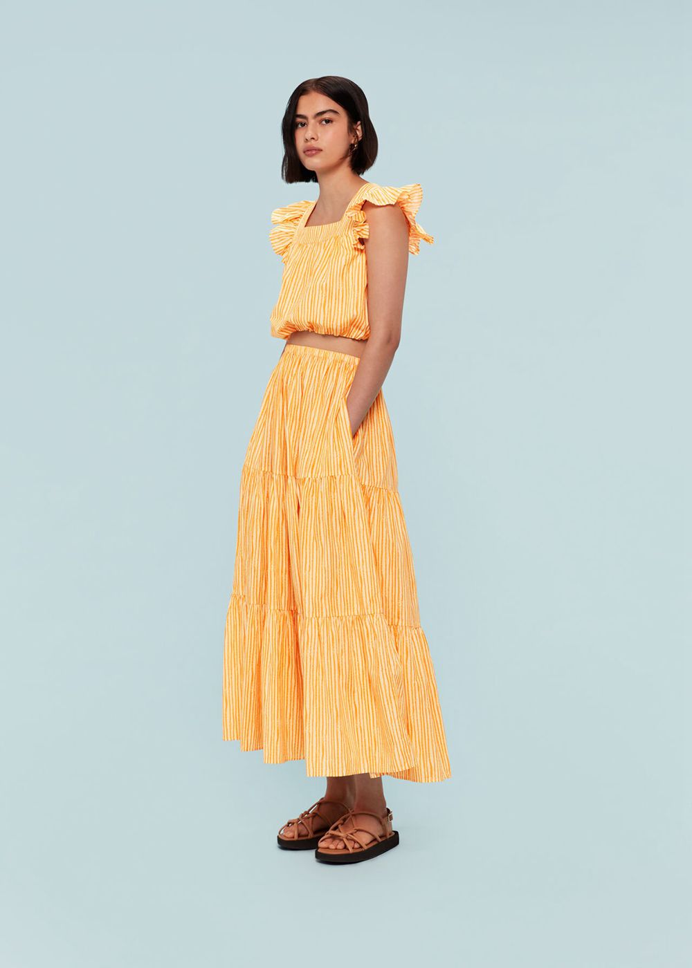 Whistles Chalk Stripe Tiered Skirts Yellow / Multicolor | US-92718DJQB