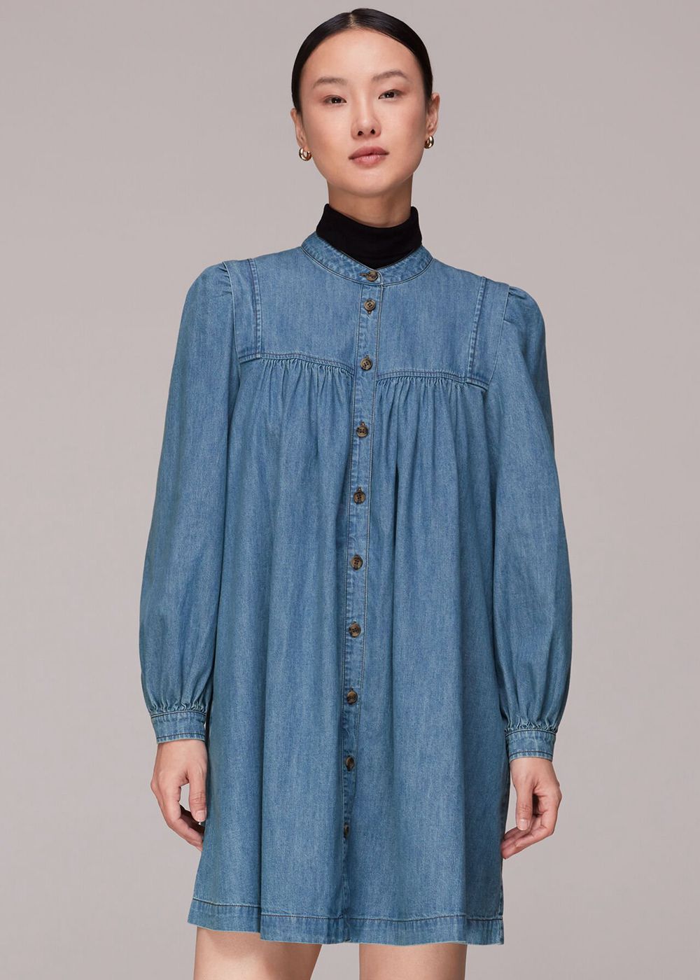 Whistles Chambray Denim Trapeze Dress Blue | US-75681XSVJ