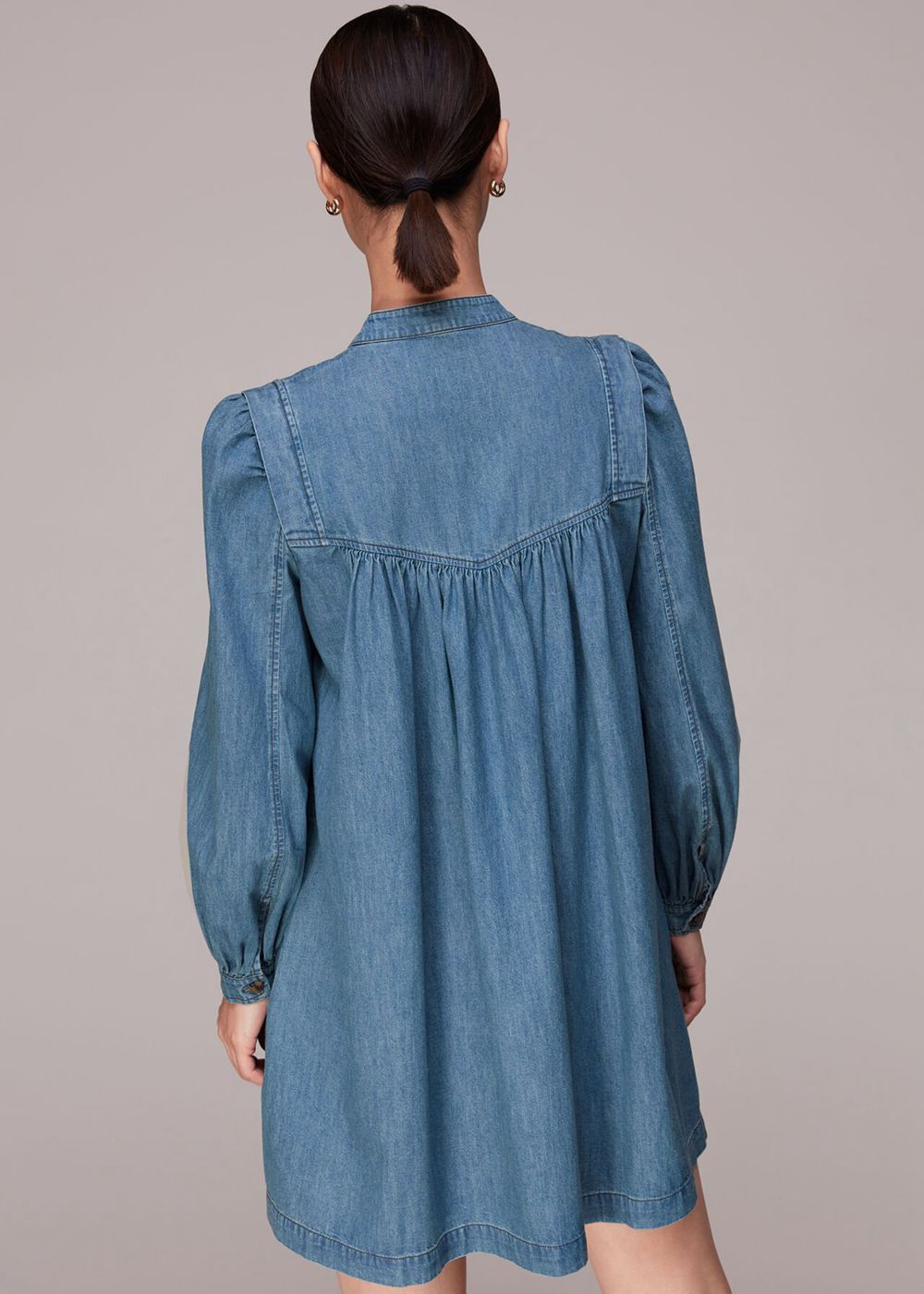 Whistles Chambray Denim Trapeze Dress Blue | US-75681XSVJ