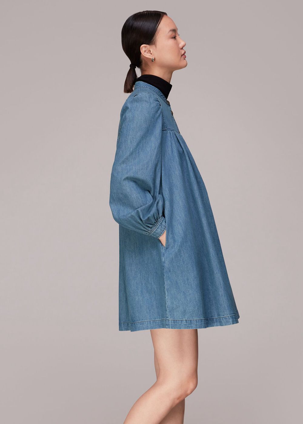 Whistles Chambray Denim Trapeze Dress Blue | US-75681XSVJ