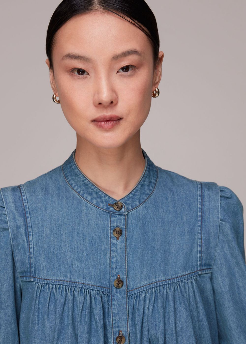 Whistles Chambray Denim Trapeze Dress Blue | US-75681XSVJ