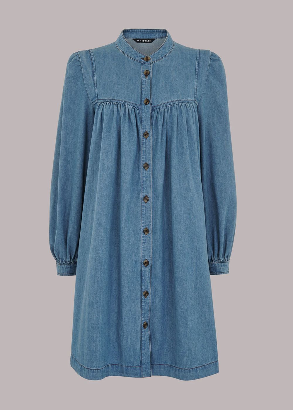 Whistles Chambray Denim Trapeze Dress Blue | US-75681XSVJ