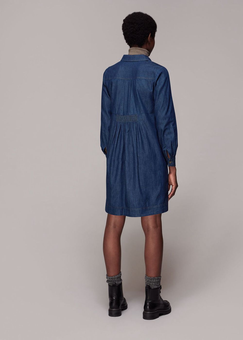 Whistles Chambray Dress Dark Blue | US-98241JOYH