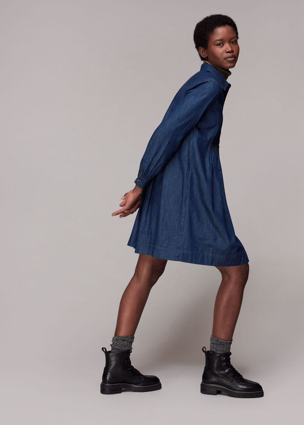 Whistles Chambray Dress Dark Blue | US-98241JOYH