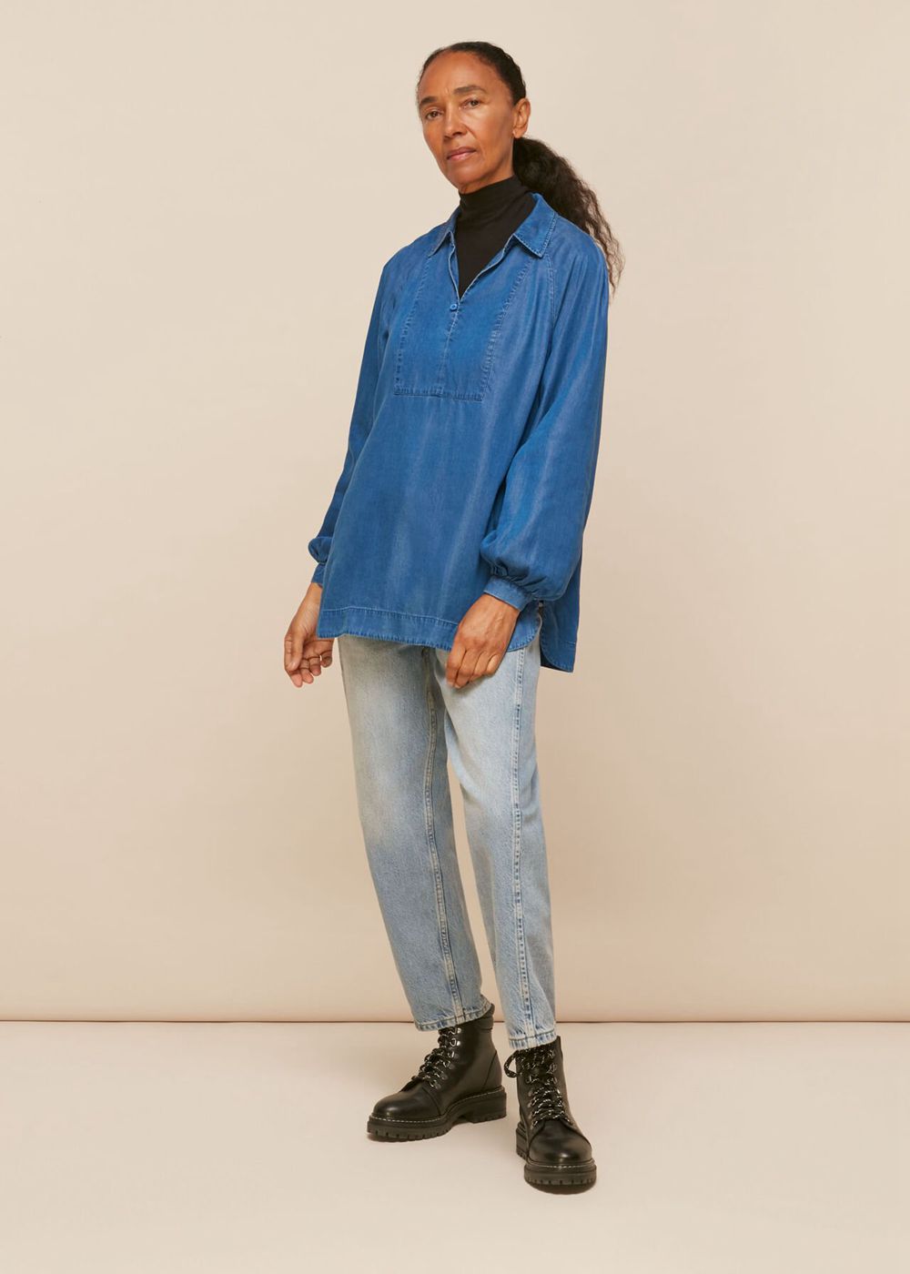 Whistles Chambray Longline Shirts Blue | US-78621RYWK