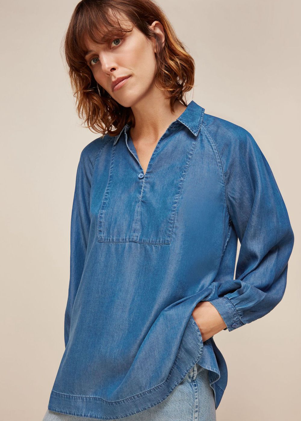 Whistles Chambray Longline Shirts Blue | US-78621RYWK