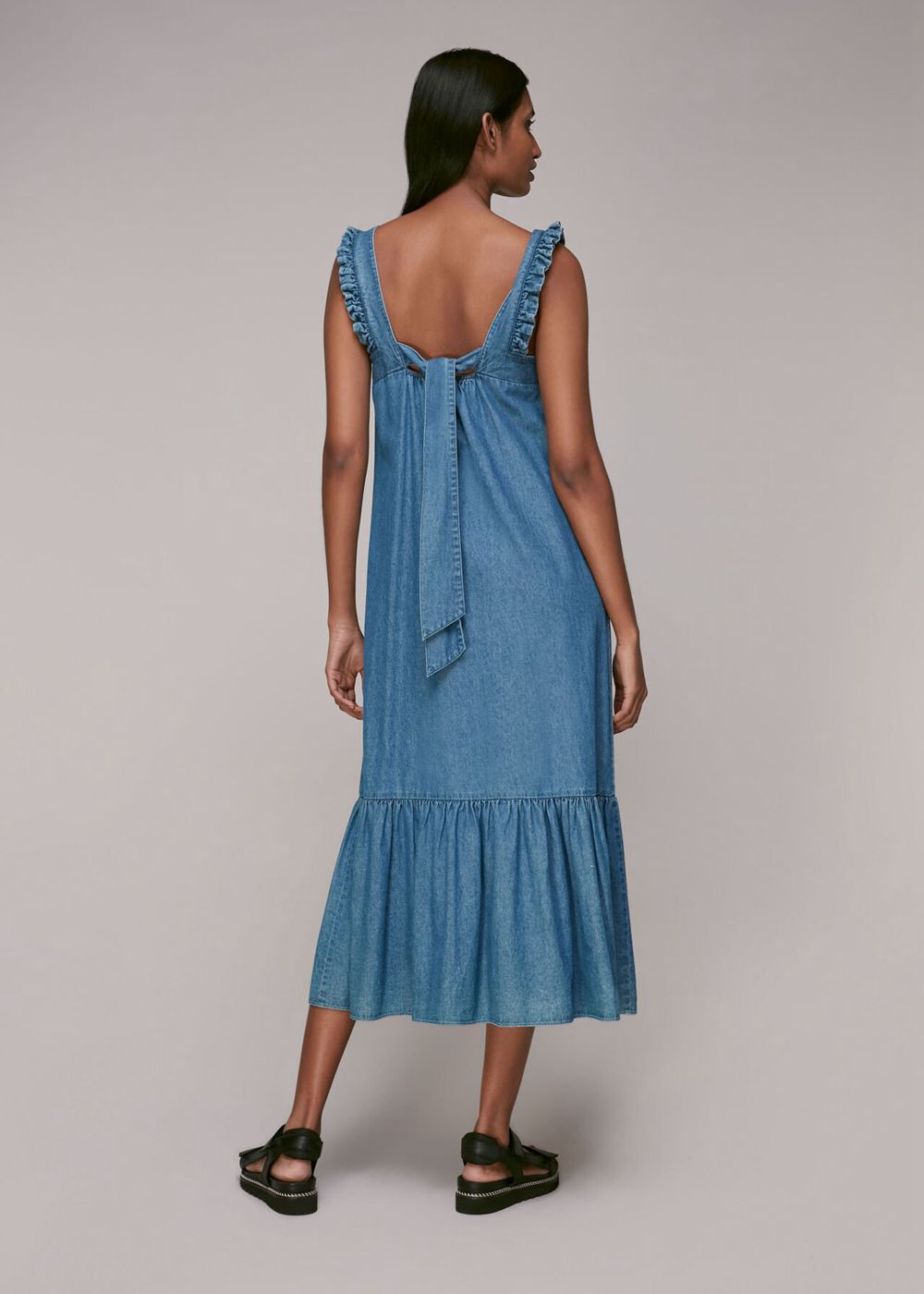 Whistles Chambray Trapeze Dress Blue | US-89763LXNW