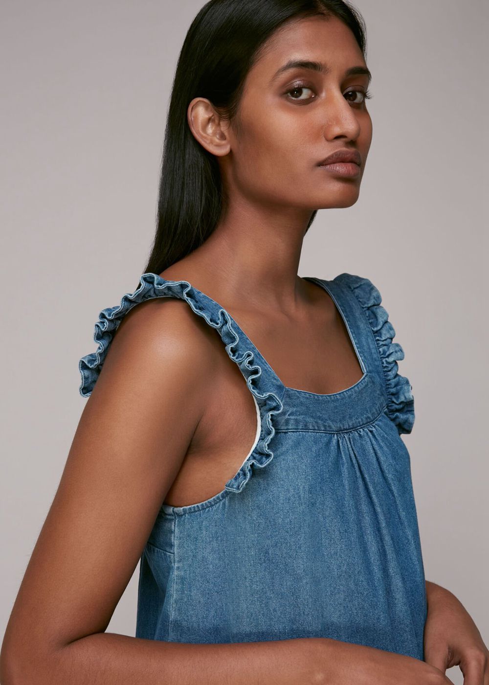 Whistles Chambray Trapeze Dress Blue | US-89763LXNW