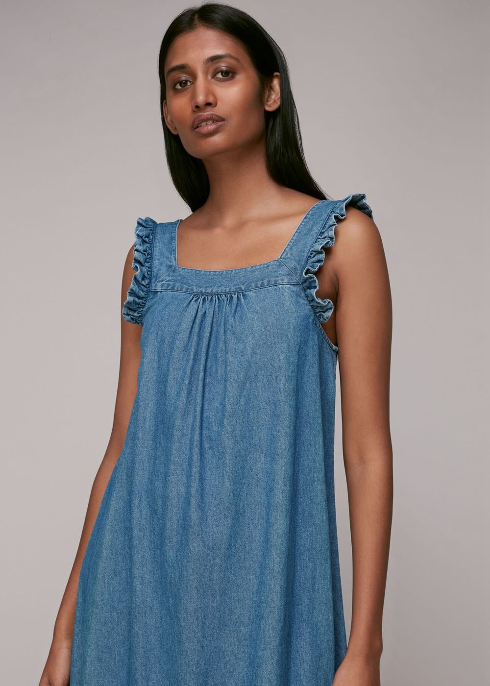 Whistles Chambray Trapeze Dress Blue | US-89763LXNW