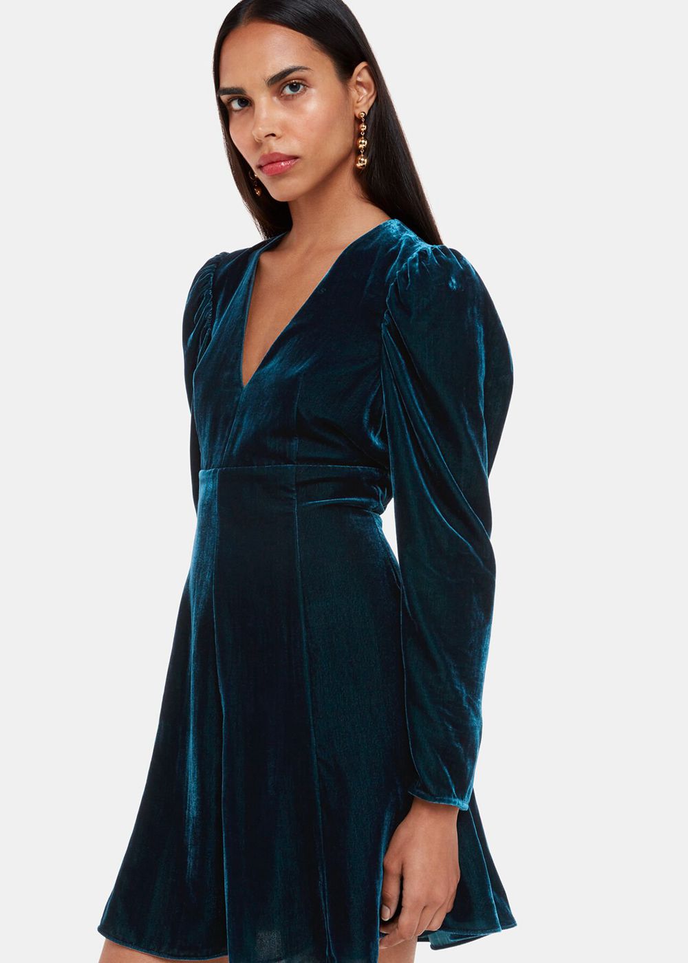 Whistles Charley Velvet Flippy Dress Turquoise | US-36270UOKD