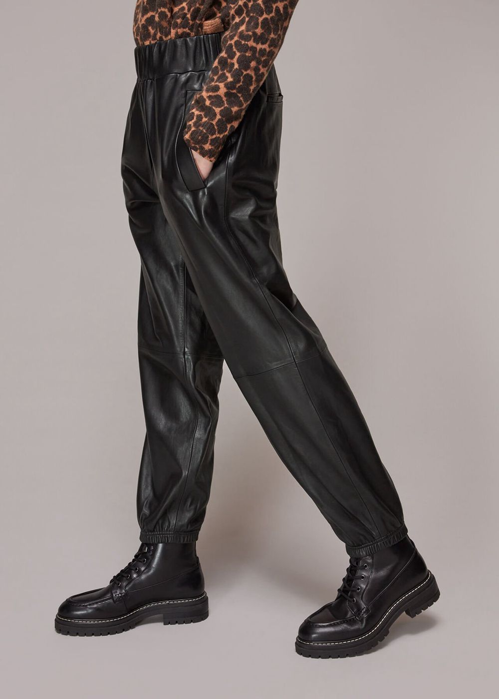 Whistles Charlie Leather Cuffed Pants Black | US-13025ORHU