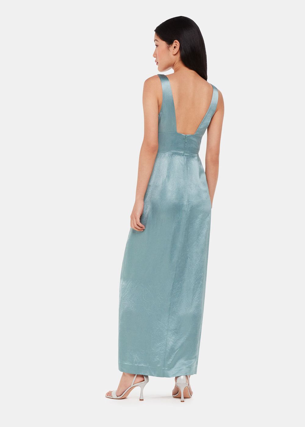 Whistles Charlotte Satin Maxi Dress Olive Green | US-32015BIEU