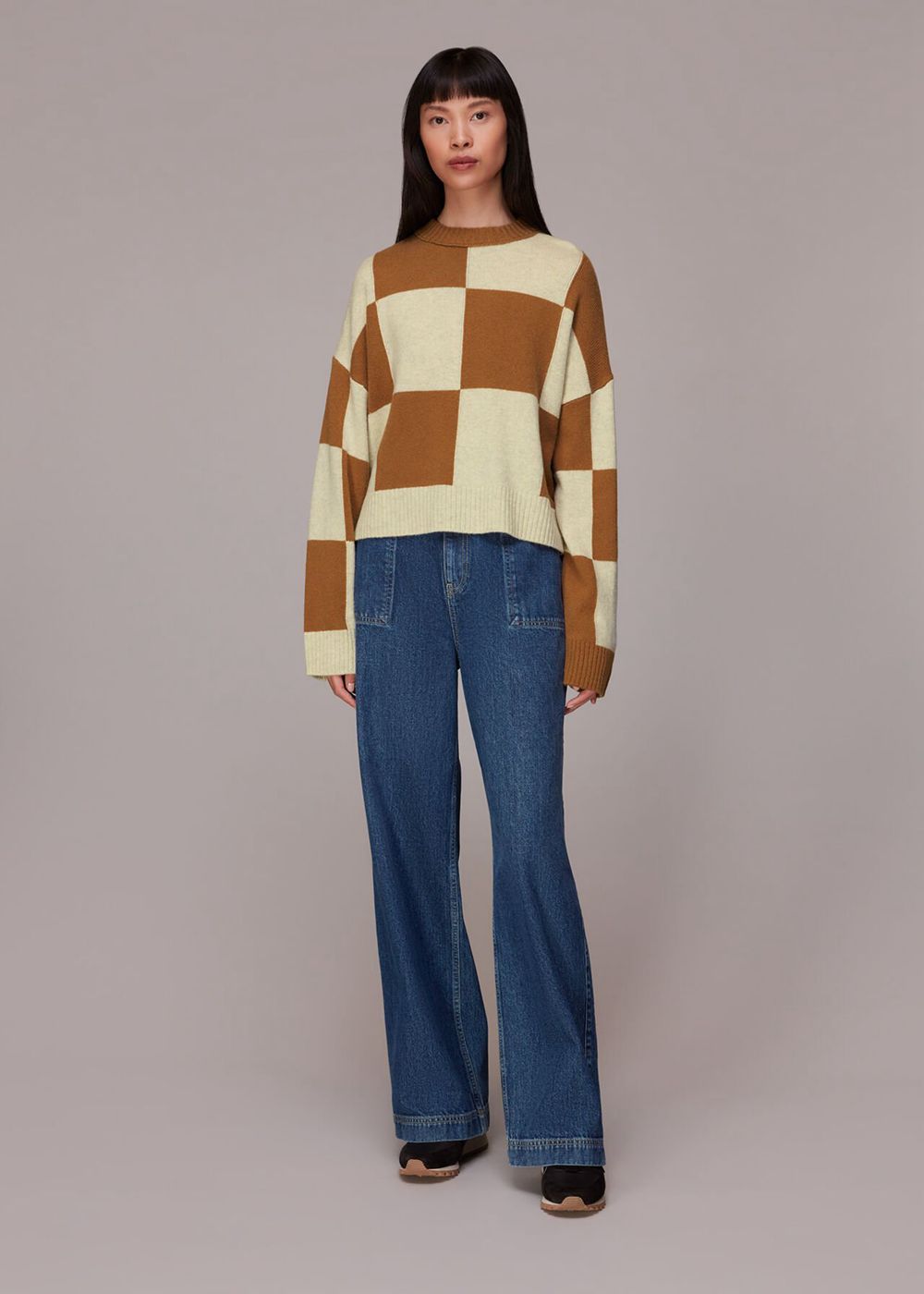 Whistles Check Wool Blend Jumpers Neutral | US-97340ENAH