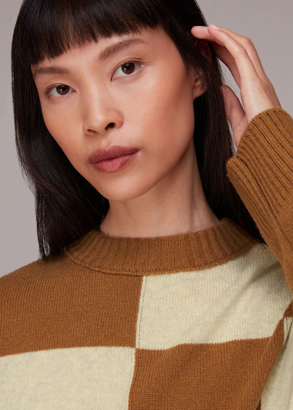 Whistles Check Wool Blend Jumpers Neutral | US-97340ENAH