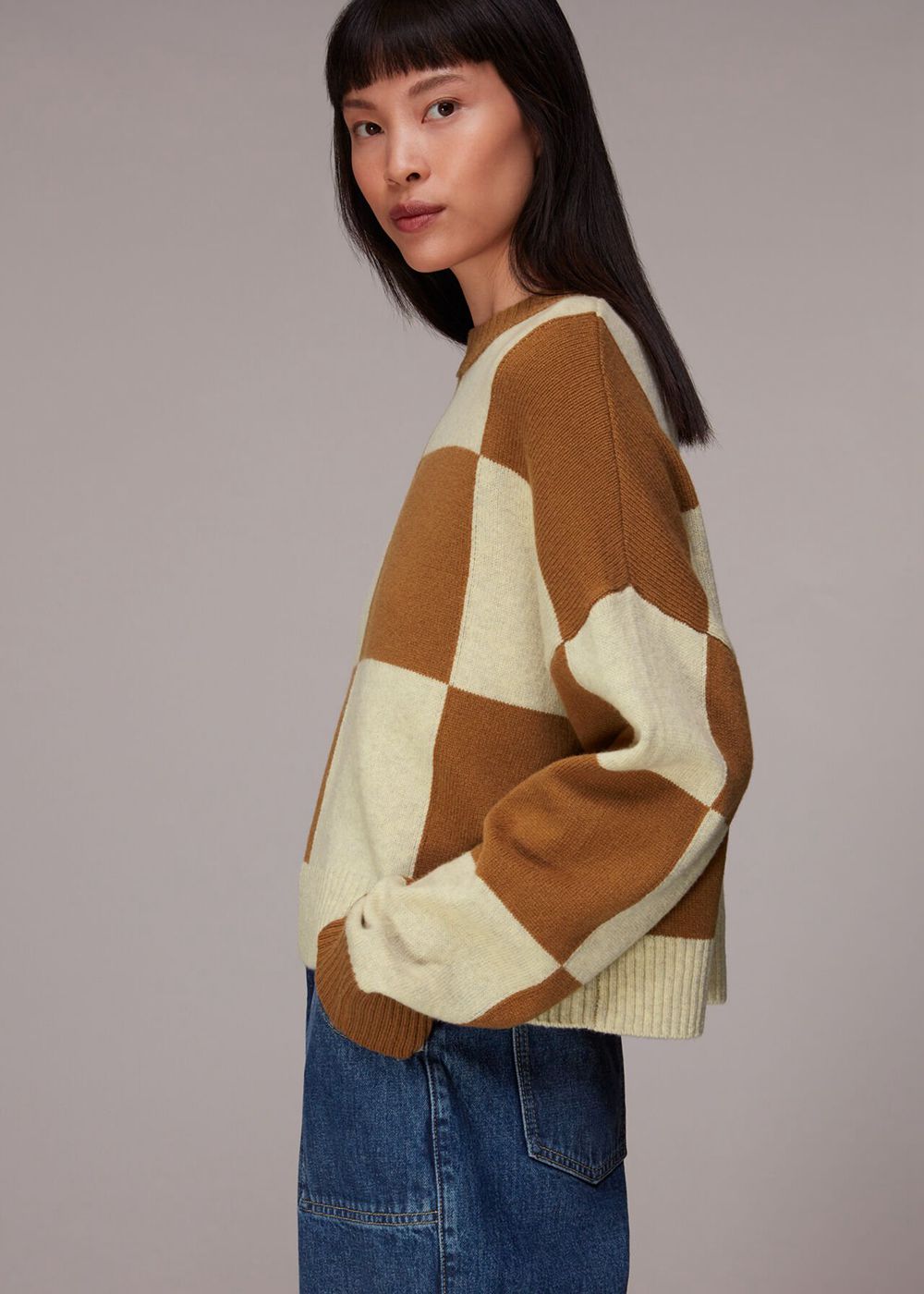 Whistles Check Wool Blend Jumpers Neutral | US-97340ENAH