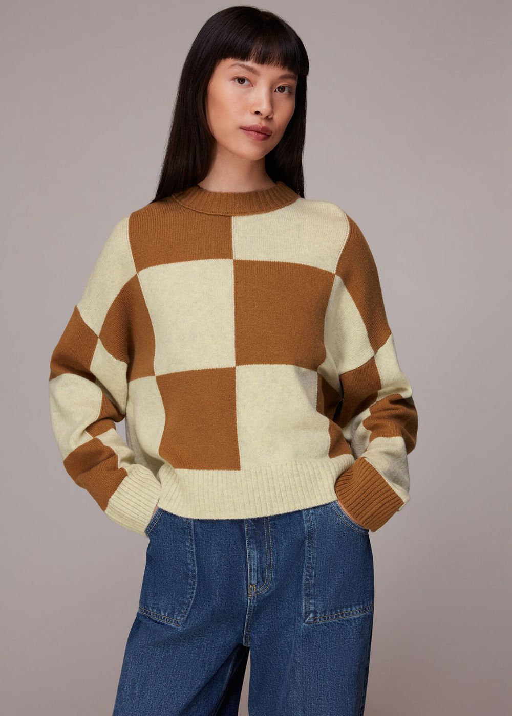 Whistles Check Wool Blend Jumpers Neutral | US-97340ENAH