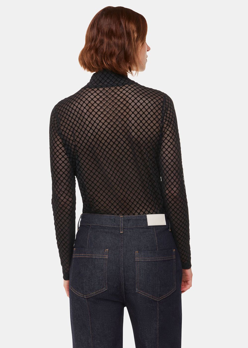 Whistles Checked Flocked Mesh Top Black | US-49835FRIT