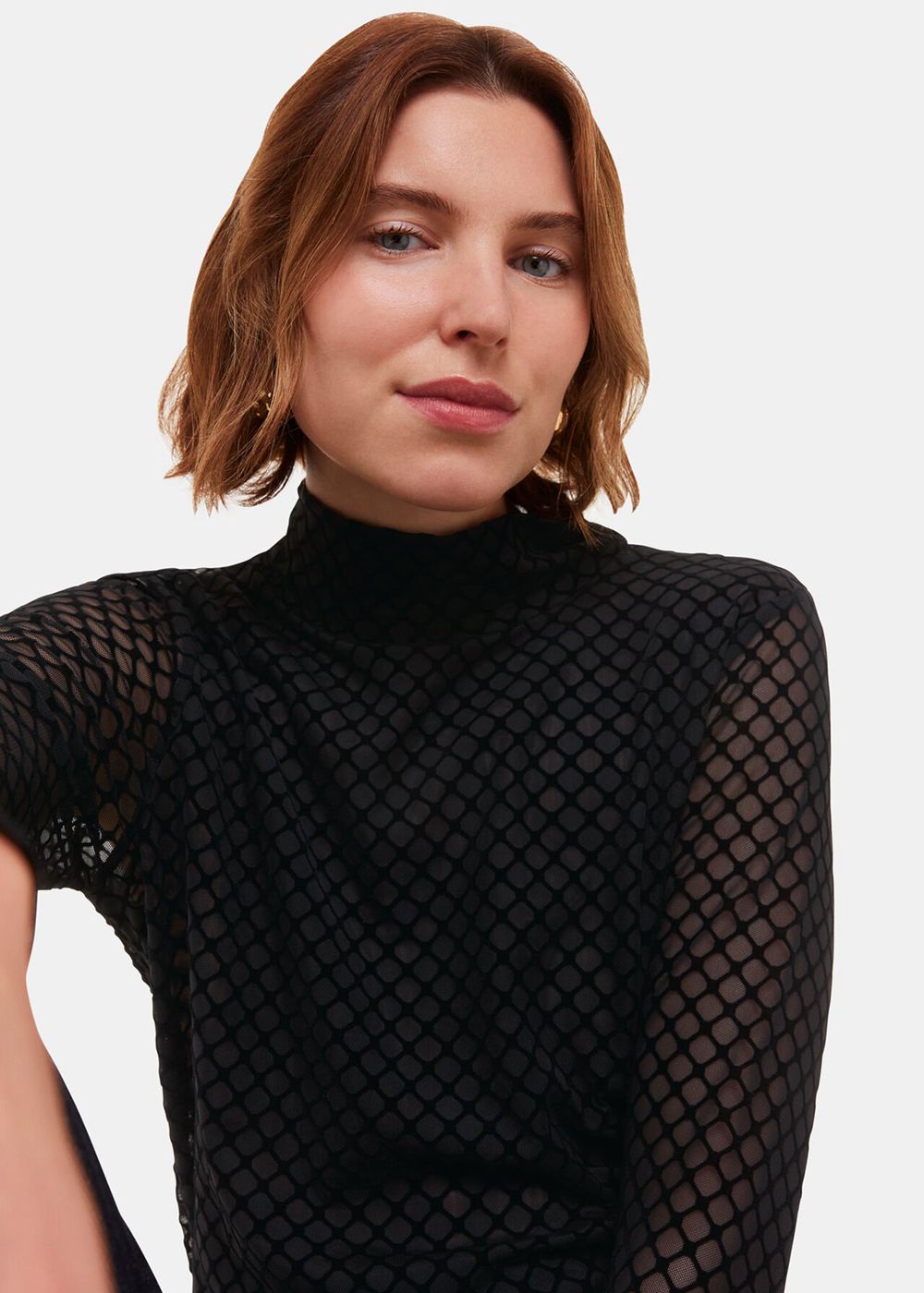 Whistles Checked Flocked Mesh Top Black | US-49835FRIT