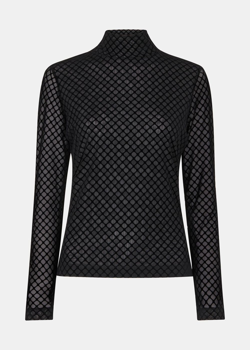 Whistles Checked Flocked Mesh Top Black | US-49835FRIT