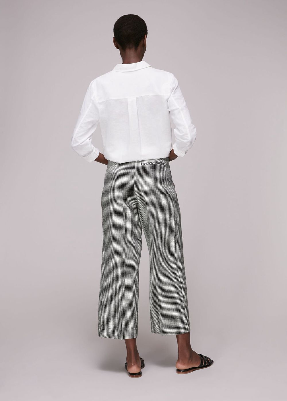 Whistles Checked Linen Crop Pants Navy / Multicolor | US-98263FYCL