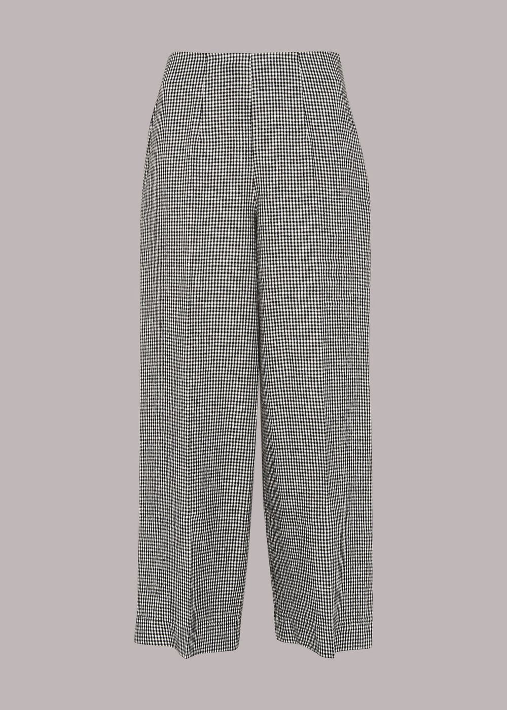 Whistles Checked Linen Crop Pants Navy / Multicolor | US-98263FYCL