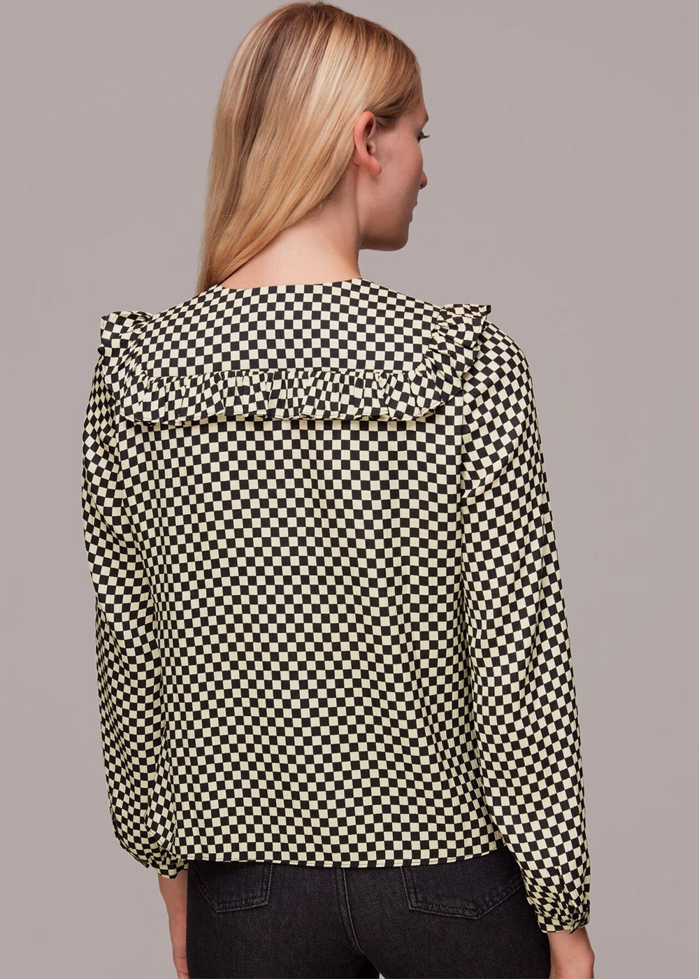 Whistles Checkerboard Collar Detail Top Black / Multicolor | US-90635HYKI