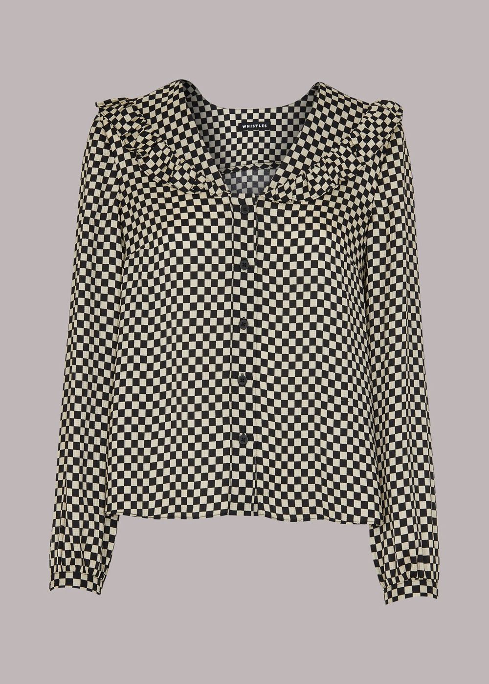 Whistles Checkerboard Collar Detail Top Black / Multicolor | US-90635HYKI