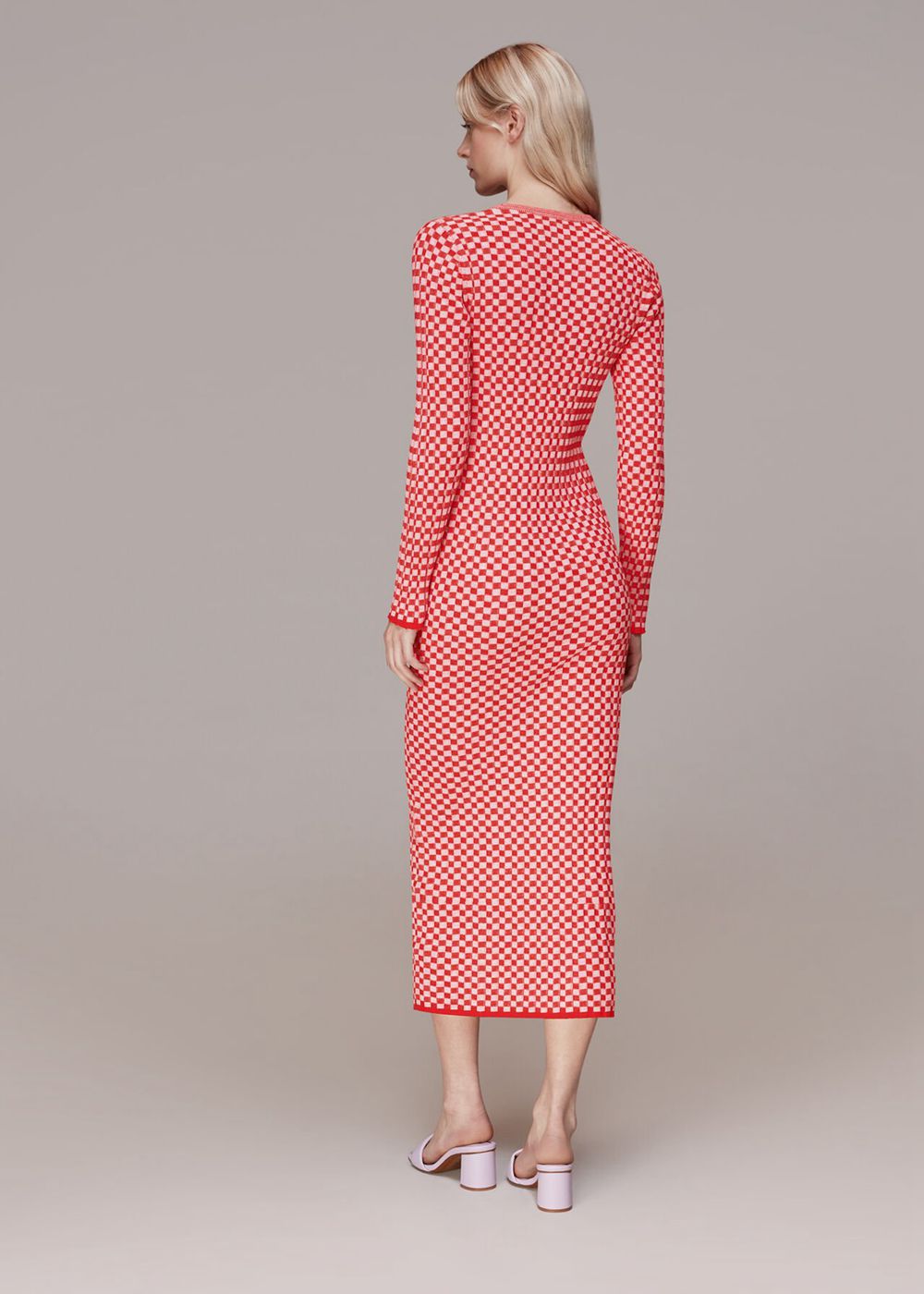 Whistles Checkerboard Knit Midi Dress Red / Multicolor | US-24093ZUAX