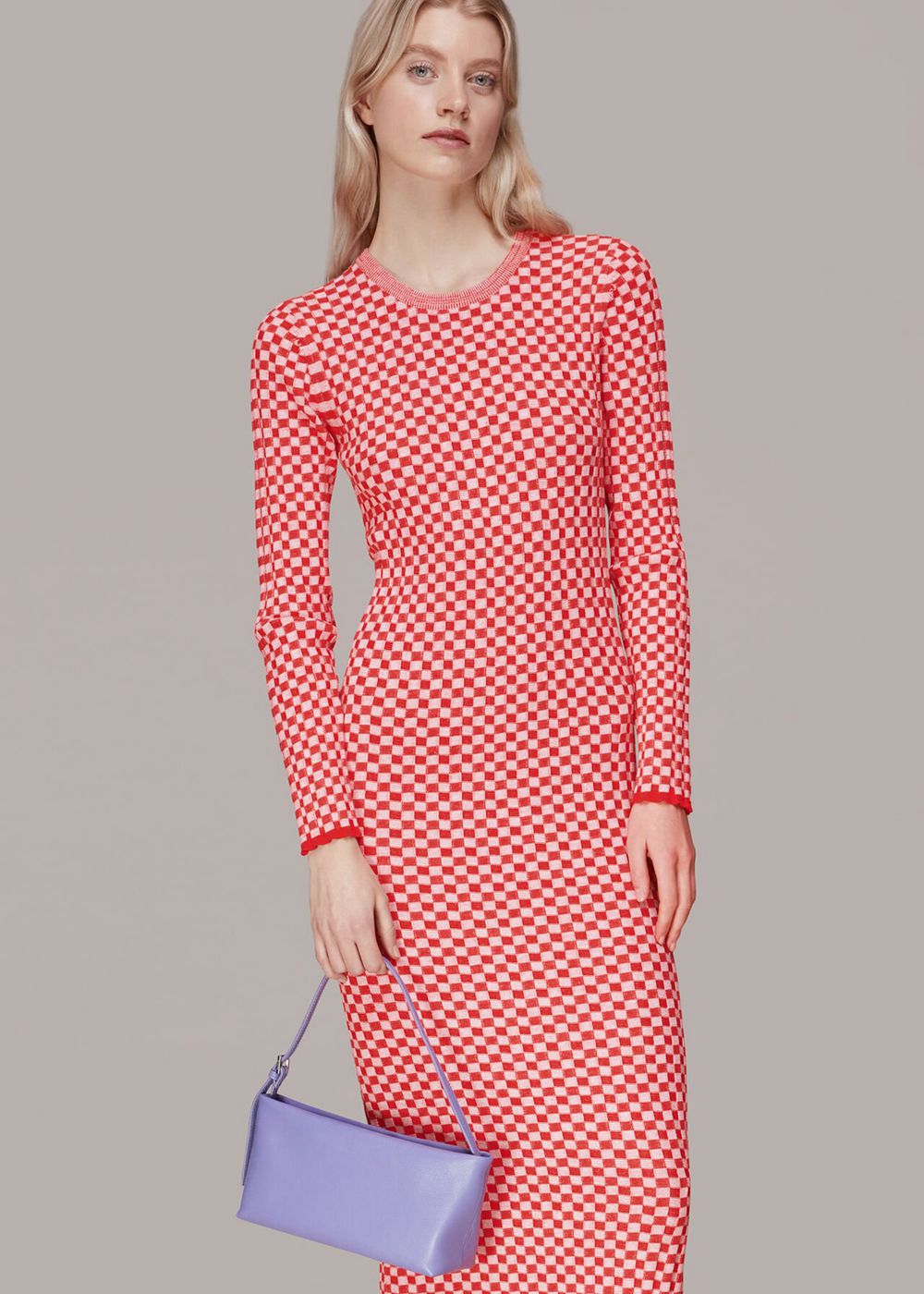 Whistles Checkerboard Knit Midi Dress Red / Multicolor | US-24093ZUAX