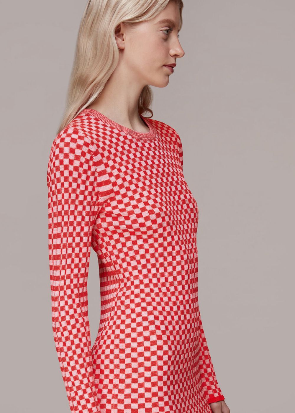 Whistles Checkerboard Knit Midi Dress Red / Multicolor | US-24093ZUAX