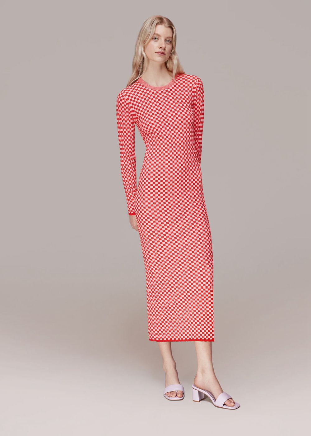 Whistles Checkerboard Knit Midi Dress Red / Multicolor | US-24093ZUAX