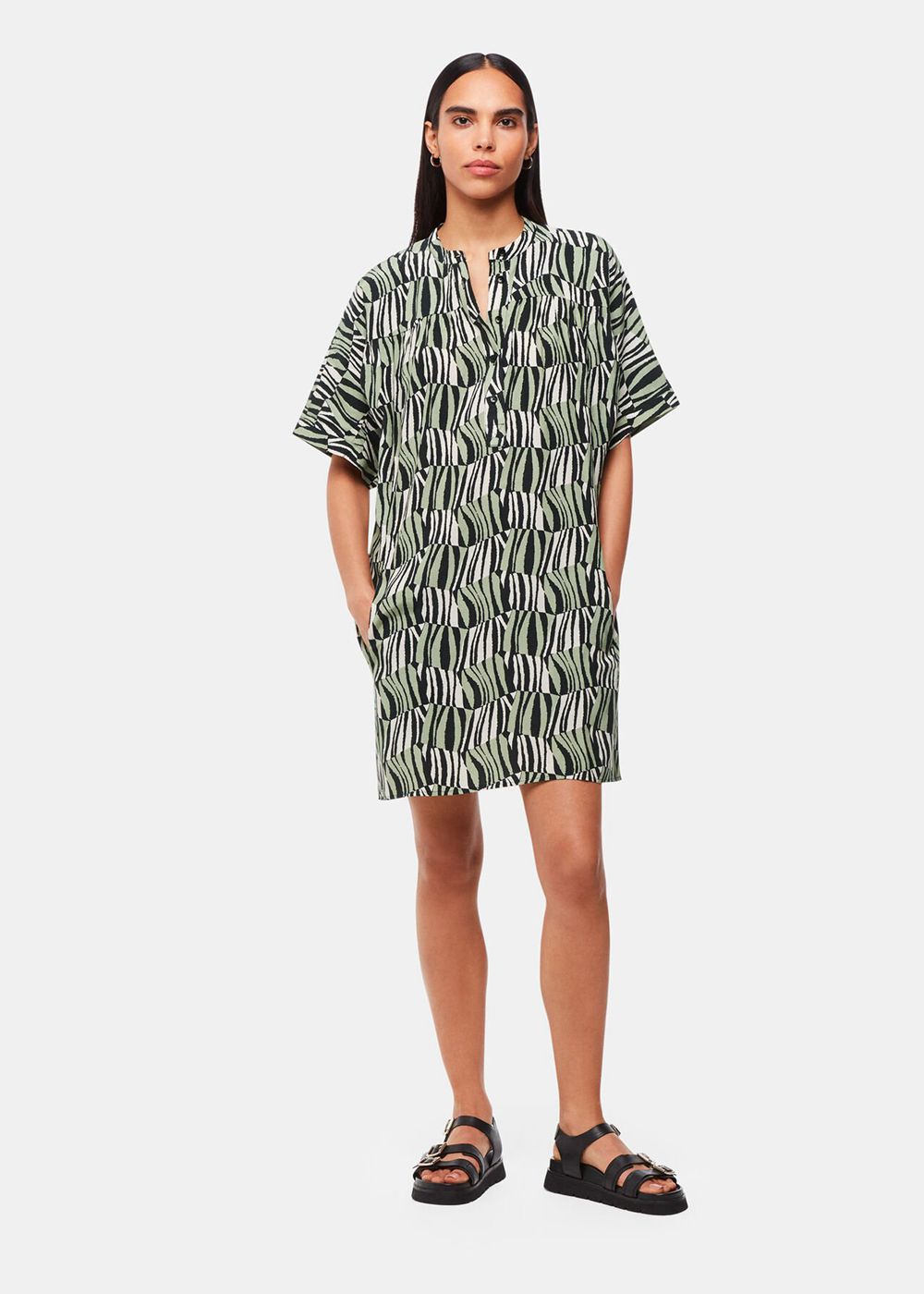 Whistles Checkerboard Tiger Print Dress Green / Multicolor | US-96835EPLY